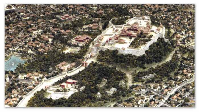 Shuri Castle before that battle it would anchor the main line of the Japanese defense of Okinawa April 1945.