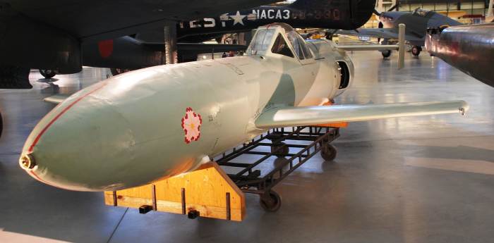 Thermo-jet powered, Model 22 Ohka at the National Air and Space Museum. It would reach speeds of over 600 mph in a dive.