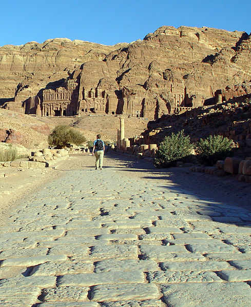 Decumanus Maximus (the intersecting axis of Cardo) was the main street in Petra, Jordan with commercial shops on both sides