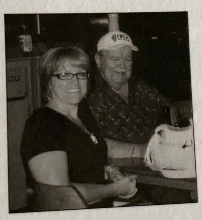 My dad and I on vacation about 2011. He is wearing his Illinois Basketball Coaches Hall of Fame hat. He was inducted in the hall in 1993.