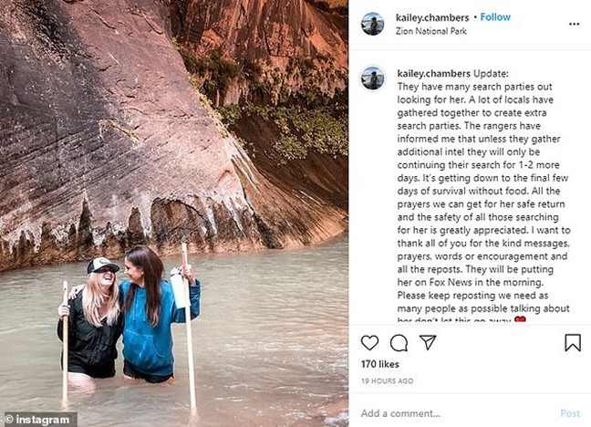 To keep the public updated, Kailey Chambers posted a picture on Facebook of her and her mother at Zion National Park a few weeks before her mother’s disappearance.