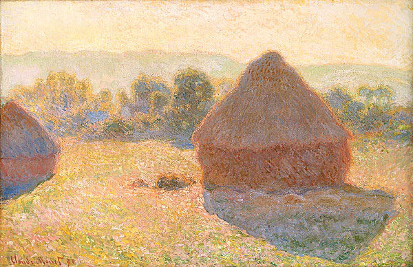 "Meules, milieu du jour" painted by Claude Money in 1890-91. Oil on canvas; 65.6 × 100.6 cm (25.8 × 39.6 in). Current location: National Gallery of Australia