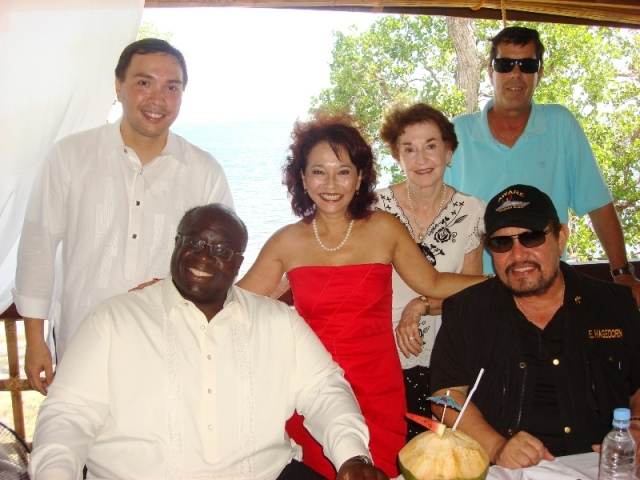 Helen Limjoco wth US Ambassador Harry K Thomas, Jr., at Badjao Seafront Restaurant in Puerto Princesa Palawan with our electric Tricycles.