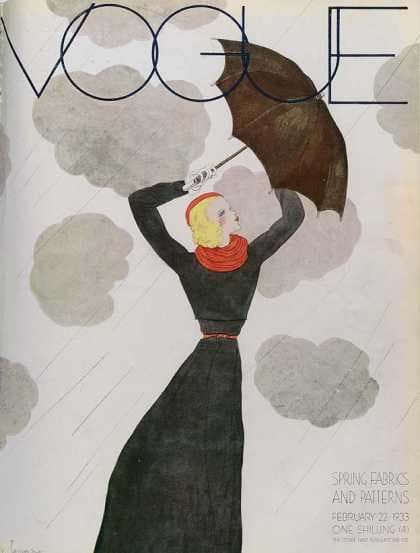 February, 1933 I love looking at the 1930s covers with the Depression and WWII as a "background". And look, it's raining! But fashion prevails even in rain!