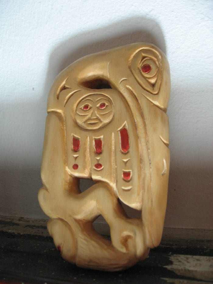 I made this copy of the 'Shamans Charm' from the West Coast Native woodcarving instruction book "Carving Totempoles and Masks."