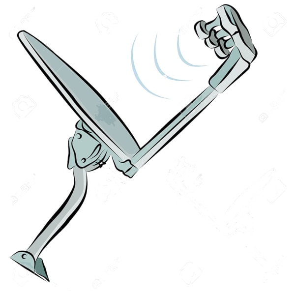 A typical Tv Satellite Dish consists of a Signal Reflector, or Dish, and a Feed Horn which consists of one or more LNA, Low Noise Amplifiers, or in other words Receivers.