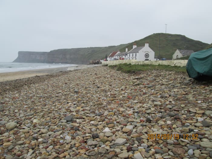 looking past the Ship Inn and what's left of Old Saltburn (not a great lot, believe me) towards the high mass of Hunt Cliff