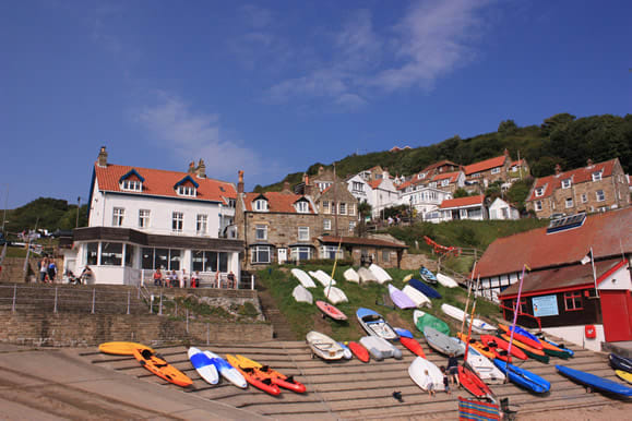 Runswick village from the boat landing, where the inshore fishing vessels are drawn up by tractors as in other coastal settlements along here