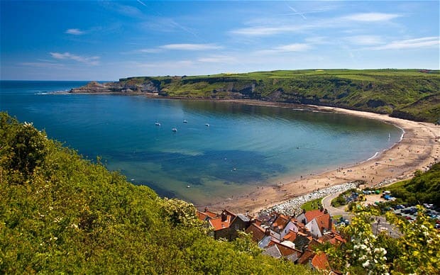 Runswick Bay looking over the village from the upper settlement. The coast road is mostly on the level, although some parts are hilly