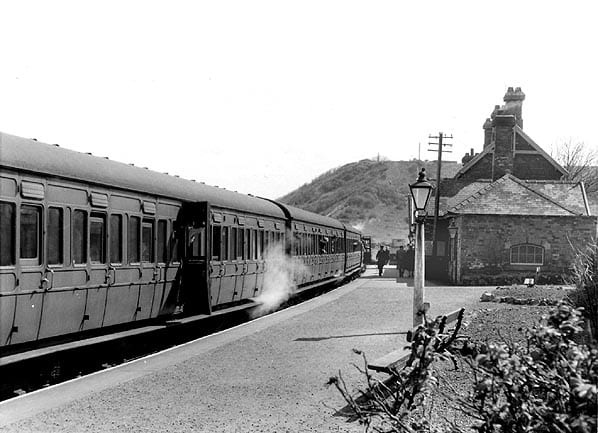 Sandsend Station in the 1950s, looking south with a local passenger working. Corridor stock never ran on this line, closed in 1958
