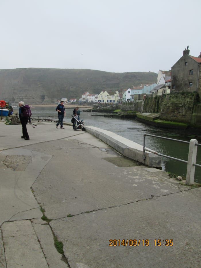 Looking from across the creek to the old town. The lifeboat station is on this side, near where William Sanderson's shop was before Cat Nab was sheared by a freak storm in the 18th Century (James Cook was apprenticed to Sanderson before going to sea)