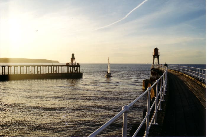 Whitby Harbour mouth, where the Demeter would have headed to get out of the storm but in the story she was forced onto the rocks by the power of the sea along this coast