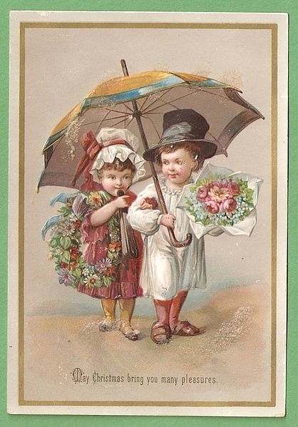 This Victorian Christmas Card from 1885 is in the public domain in the United States because the copyright has expired.