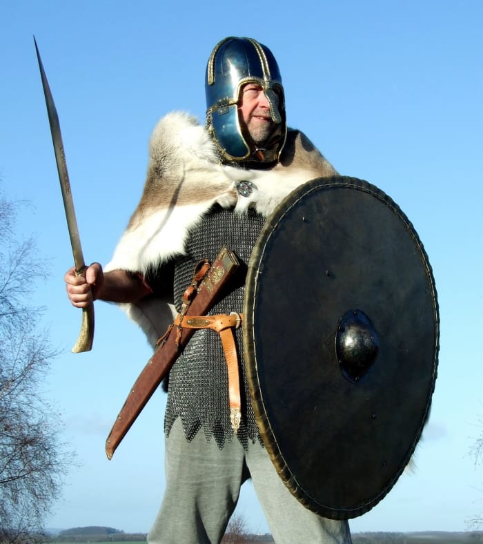 Mercian thegn in war gear - the helm shape is similar to one found at Coppergate, York