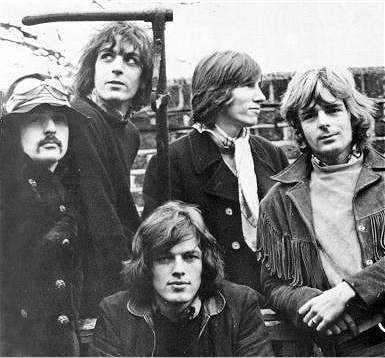 Short-lived (only a few weeks) line-up of all five members of Pink Floyd. Nick Mason, Syd Barrett, Roger Waters, Richard Wright, and David Gilmour (seated)