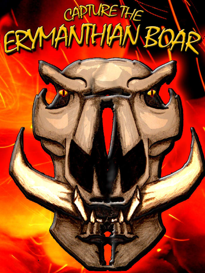 The fourth labor of Hercules was to capture the Erymanthian Boar, which is a wild swine-like creature with huge deadly tusks.