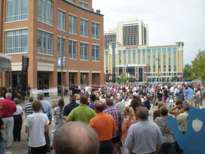 Hundreds turn out for the grand opening of the new Uptown Station in Normal, Illinois on July 14, 2012.