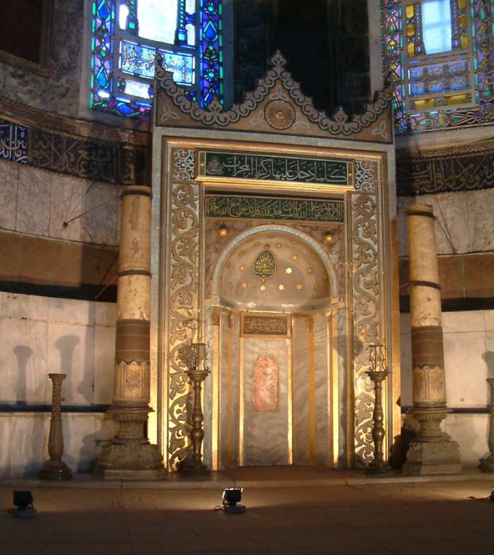 The mihrab (indicating the direction of Mecca) of the Hagia Sofia when it was an Islamic mosque.