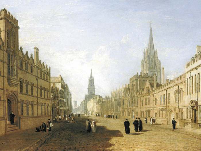 Oxford, The High - an architectural study by the young Turner early in his career. Linear purity was his aim then.on behalf of clients - although you can see the impressionism creep in through his representation of the building styles.