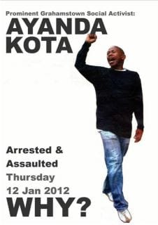 The government's Assault on the Poor is Ongoing and intensifying as in the case of Ayanda Kota who has been Arrested,tortured, assaulted