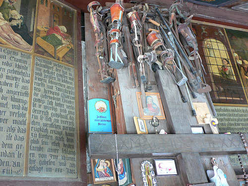 These are some of the crutches, braces and other items left at Altotting.