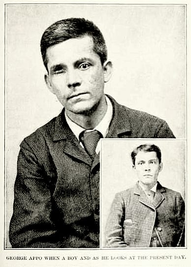 George Appo, Chinese-Irish professional pick-pocket and green goods scammer of 19th Century Five Points gangland: Before and after losing his eye from a gun shot.