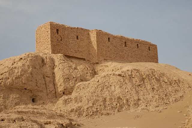 Ruins of a temple platform in Nippur-the brick structure on top was constructed by American archaeologists around 1900.