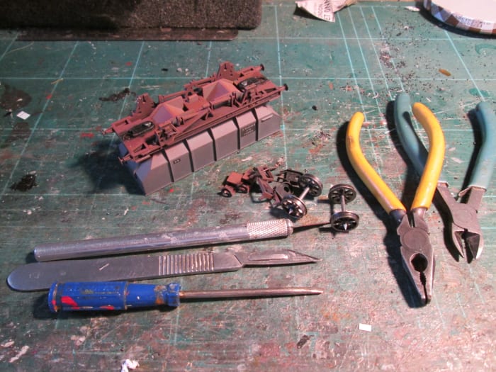 The wheels are off and will be replaced at a later stage; proprietary couplings taken off, mountings also...