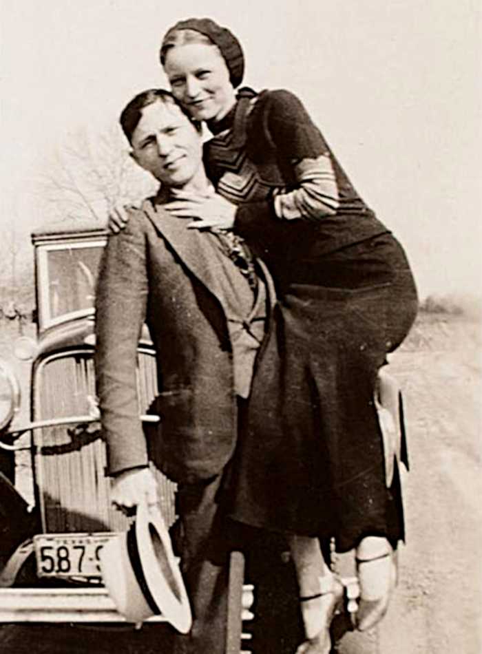 Bonnie and Clyde, Depression era heroes who robbed banks and gas stations and eluded the law until the law murdered them.
