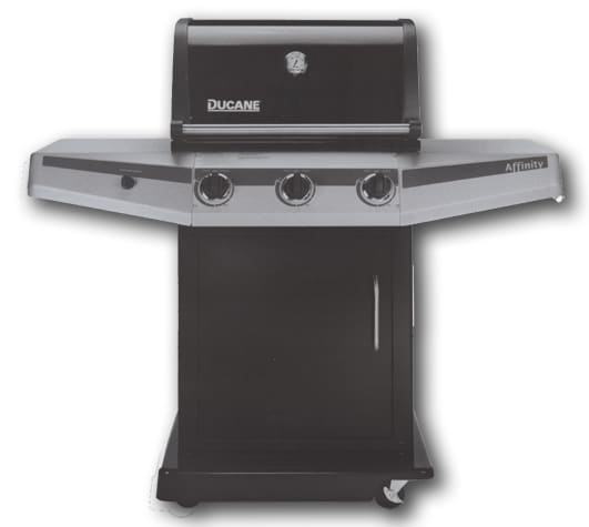 Ducane 2010 Affinity 3100 gas barbecue grill. Ducane uses a porcelain enamel heat shield on both models over each pipe burner instead of the stainless briquette tray.