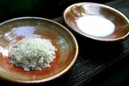 there is a world of difference between course ground Celtic sea salt (left) and plain table salt (right)