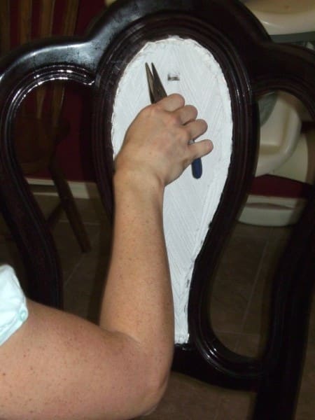 Removing the upholstery from the chair back was quite a chore. There were two rows of staples around the entire space that had to be pulled out with pliers.