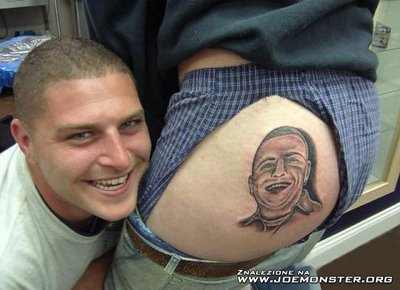 The hottest gift to give for Christmas, showing your friend you love him with his face tattooed on your ass! (How do you explain this to your girlfriend?)