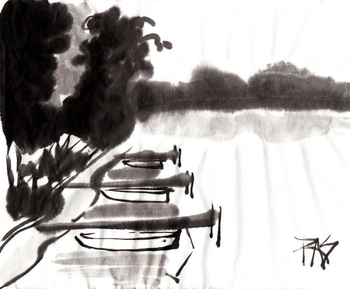 Docks on Spider Lake 2 -- Robert A. Sloan from photo reference posted by WC member Helen on WetCanvas.com