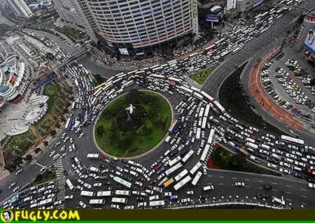 Gridlocks happen in other places than the grid and these traffic jams are very hard to break up. This is caused by us, Humans. A diagram of from Wikipedia, and a gridlocked circle