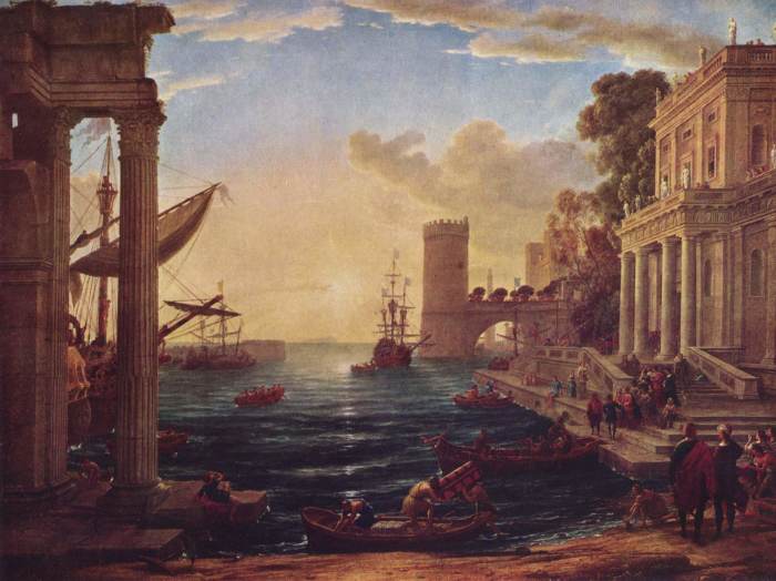 Claude Lorrain "Seaport with the Embarkation of the Queen of Sheba" 1648; The National Gallery, London