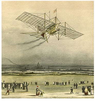 An Artist's Conception of the Steam Powered Airplane, the "Arial" in Flight. This drawing was published in newspapers of the time to solicit investors in the scheme.