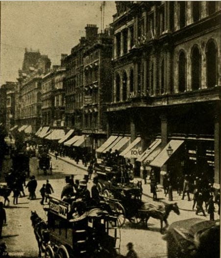 Cheapside, London. The name derives from an old word for market place. The area was then renowned for its shops - streets branching off of the main street were named Bread, Poultry, etc after the goods sold on them