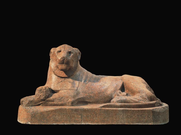 Lion of Amenhotep III that guarded a temple build by Amenhotep III and was re-inscribed for Tutankhamun