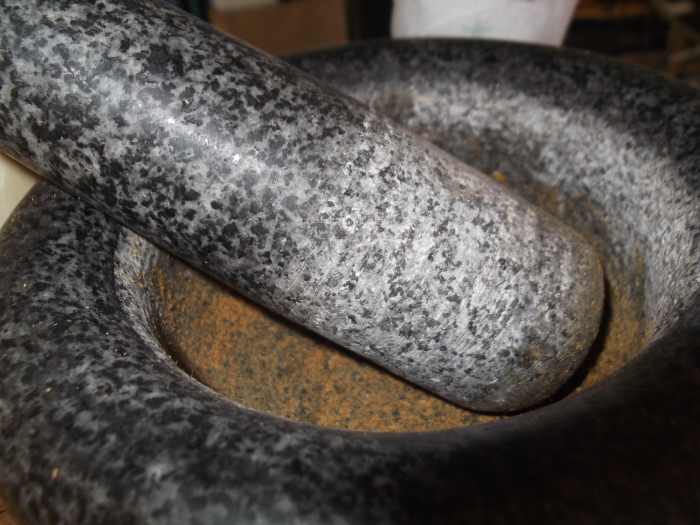 Smells great, looks great, feels great. Off-grid cooking is ideally suited to a mortar and pestle. I like to leave a little of the herbs in the base of the mortar to enhance the kitchen experience. :)