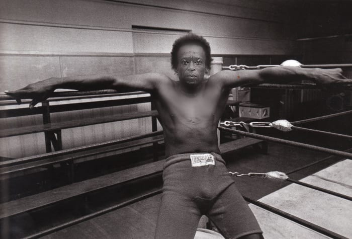 Miles in the Ring at Newman's Gym in San Francisco in 1971. Miles used to box with guys and he would say, "Don't hit me in the mouth, I gotta play tonight."