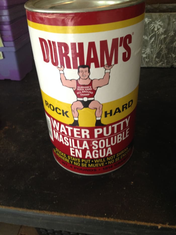 Wood filler chosen to fill voids. You can use other products as well; I've just had good luck with this as it drys quick and sands easily after curing, not to mention it cleans up easily with water.