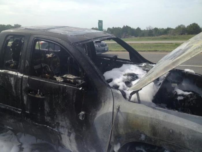 Clark Rone was pulled from this truck by a passing firefighter who saved his life in 2010