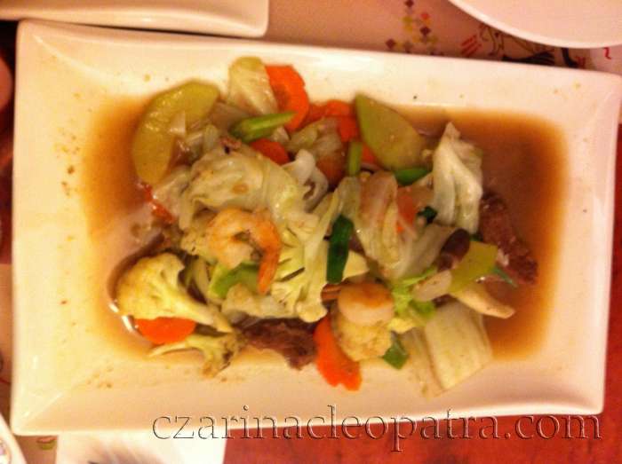 Chop Suey - a dish of mixed vegetables stir-fried with chicken meat, chicken or pork liver, and garnished with boiled quail eggs.