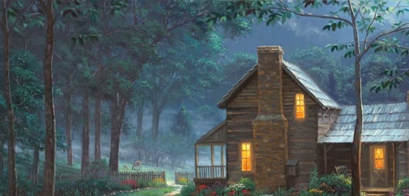 Kinkade may have died but his dream homes live on. An artist with the same devotional sin-free world is Mark Keathley