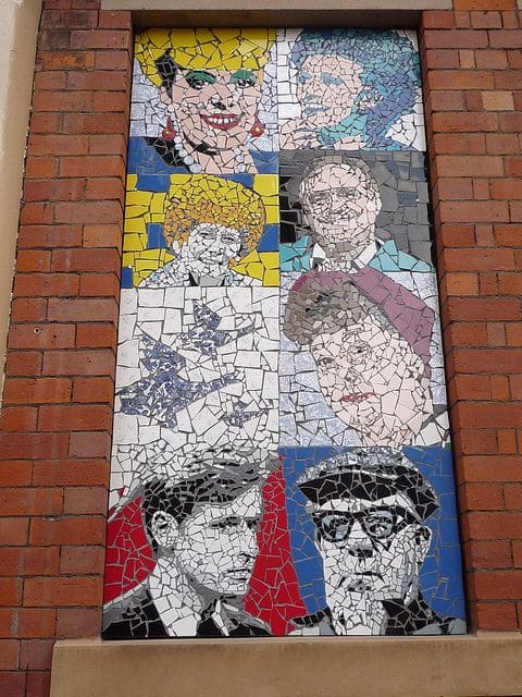 I love this mosaic tribute depicting some of the most popular characters in the UK TV program Coronation Street.