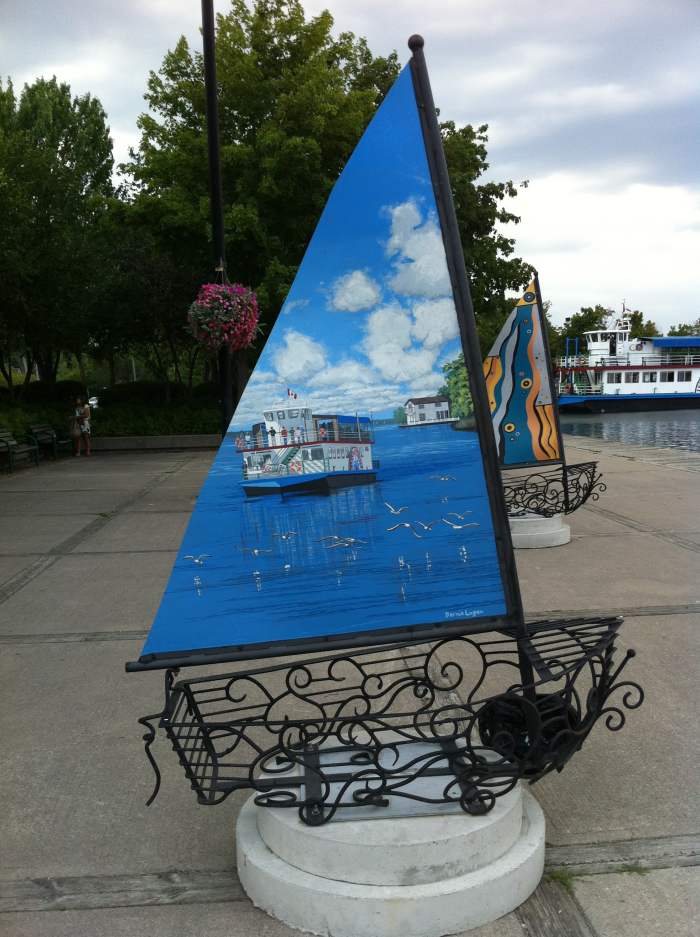 This sailboat sculpture can be found at the Orillia waterfront. This particular one is of The Island Princess a riverboat that is still running today offering tours of Lake Couchiching and Lake Simcoe.
