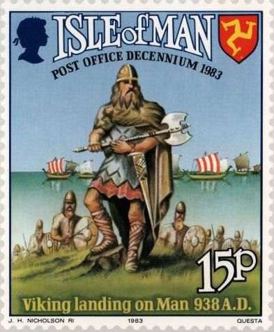 Manx Post Office 1983 stamp marks the arrival in AD 938 of the first permanent Norse settlers