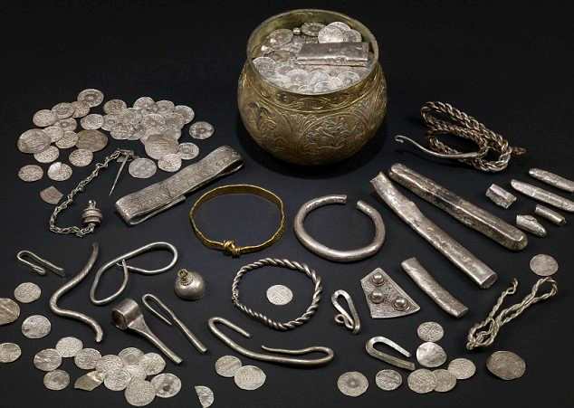 Part of the Ballaquayle hoard from the Isle of Man, uncovered in 1894,on show in the Manx Museum
