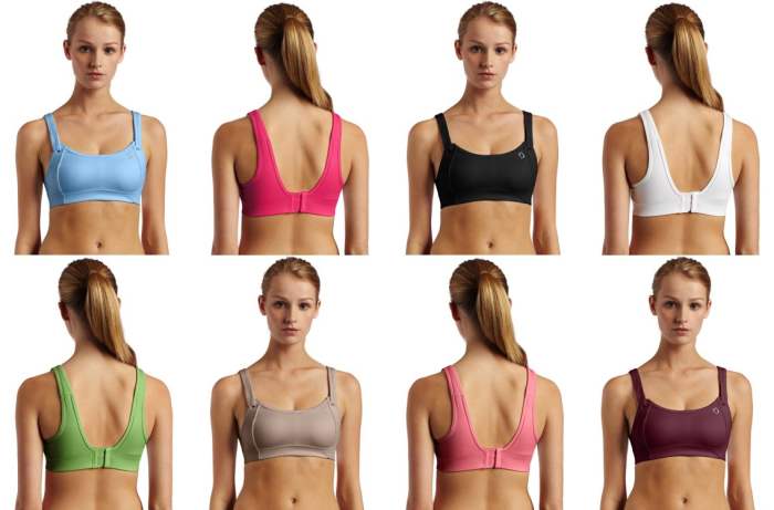 Moving Comfort Women's Fiona sports bra is available in peppy colors including black, white, berry, blizzard, surf, watermelon, bronte, coral, merlot, guava, mist, aubergine, seaglass and grass.